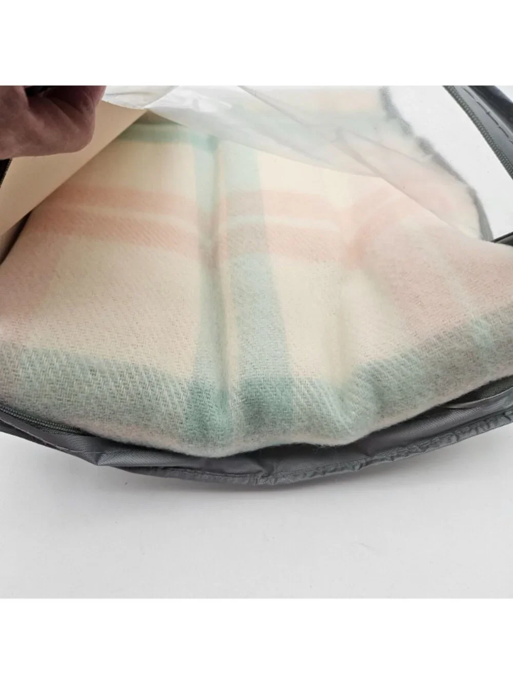 Vintage Fieldcrest Acrylic Lap Blanket Pastel Pink Blue Tartan Fringe Ends NOS